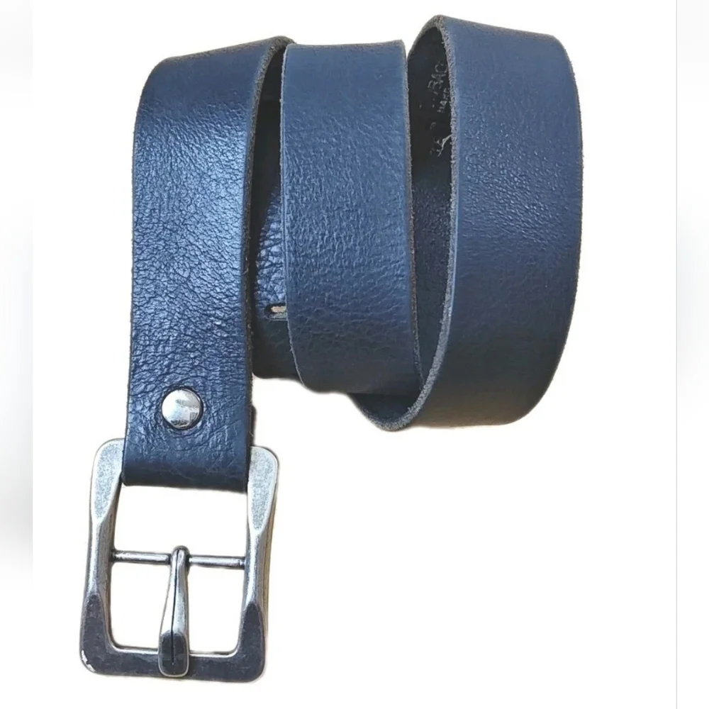 Tobacco Road Italian Leather Belt Men Sz 36 Black Silver Square Buckle Vtg USA
